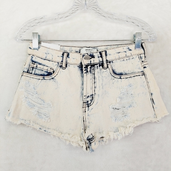 Forever 21 White & Blue A-Line Jean Shorts With Pockets 592 - Picture 1 of 9